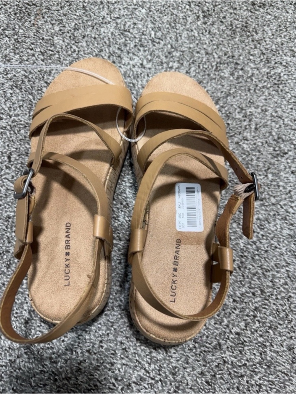 Lucky Brand Jacobean Wedge Sandals Womens 10M Leather Cork Strappy Platform Boho - Picture 4 of 7